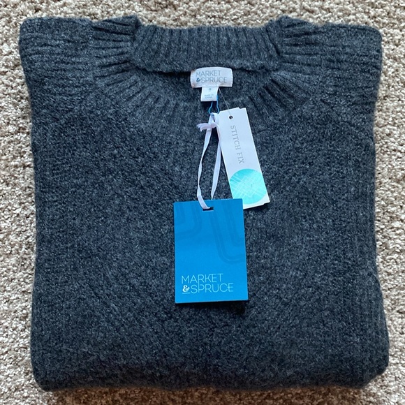 MARKET & SPRUCE NOVELTY STITCH CHUNKY CREWNECK DARK GREY SOFT SWEATER 🌟NWT🌟 - Picture 8 of 16